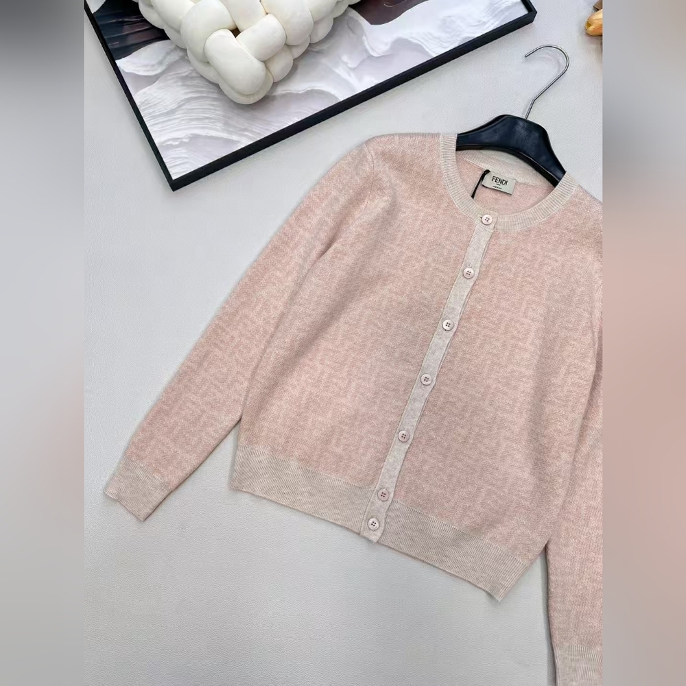 Fendi Pink FF Logo Crew Neck Knit Cardigan - Picture 7 of 11